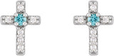 14K Gold Round Natural Blue Zircon Accented Cross Earrings – 1.5-2mm Stones - White Gold - view 4