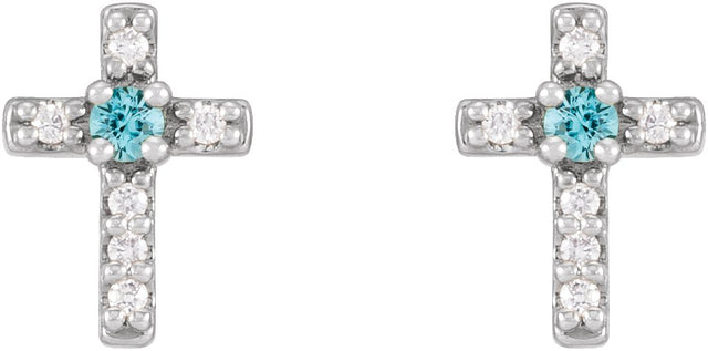 14K Gold Round Natural Blue Zircon Accented Cross Earrings – 1.5-2mm Stones - White Gold - view 4