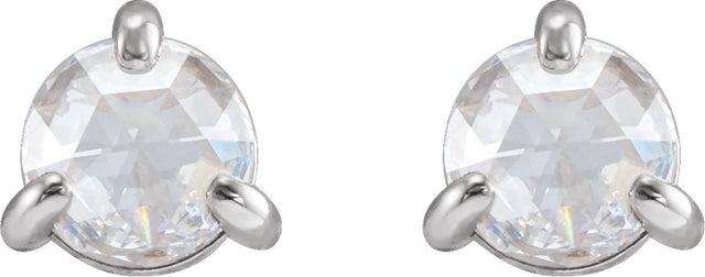 14K Gold Natural Diamond Round 3-Prong Claw Rose-Cut Stud Earrings - White Gold - view 4