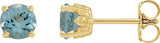 14K Gold Natural Aquamarine Round 4-Prong Stud Earrings – 4-6.5mm Stones - Yellow Gold