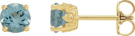 14K Gold Natural Aquamarine Round 4-Prong Stud Earrings – 4-6.5mm Stones - Yellow Gold