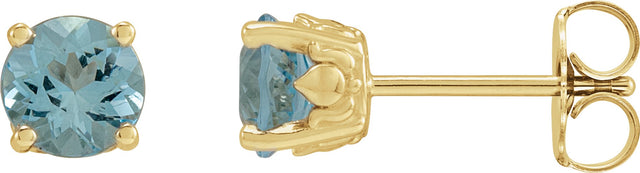 14K Gold Natural Aquamarine Round 4-Prong Stud Earrings – 4-6.5mm Stones - Yellow Gold