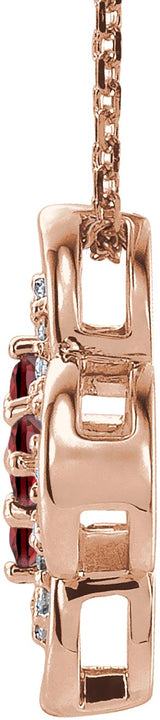 14K Gold Round Natural Mozambique Garnet Clover Necklace or Pendant – 0.08 CTW - Rose Gold - view 4