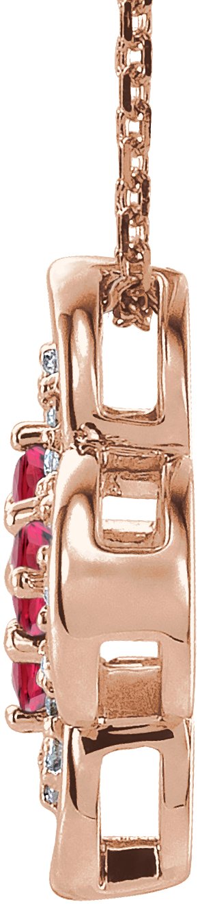 14K Gold Round Lab-Grown Ruby Clover Necklace or Pendant - Rose Gold - view 4
