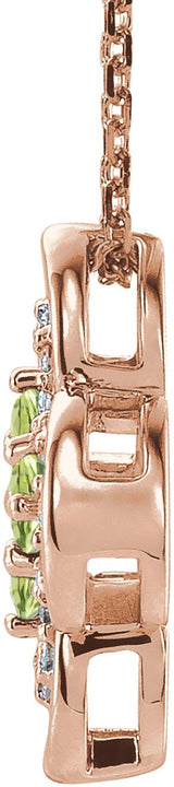 14K Gold Round Natural Peridot Clover Necklace or Pendant – 0.08 CTW - Rose Gold - view 4