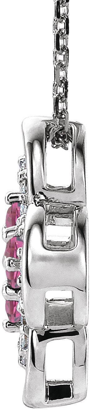 14K Gold Round Natural Pink Tourmaline Clover Necklace or Pendant – 0.08 CTW - White Gold - view 4