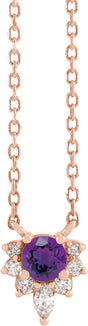 14K Gold Round Natural Amethyst & Natural Diamond Accented Necklace - Rose Gold