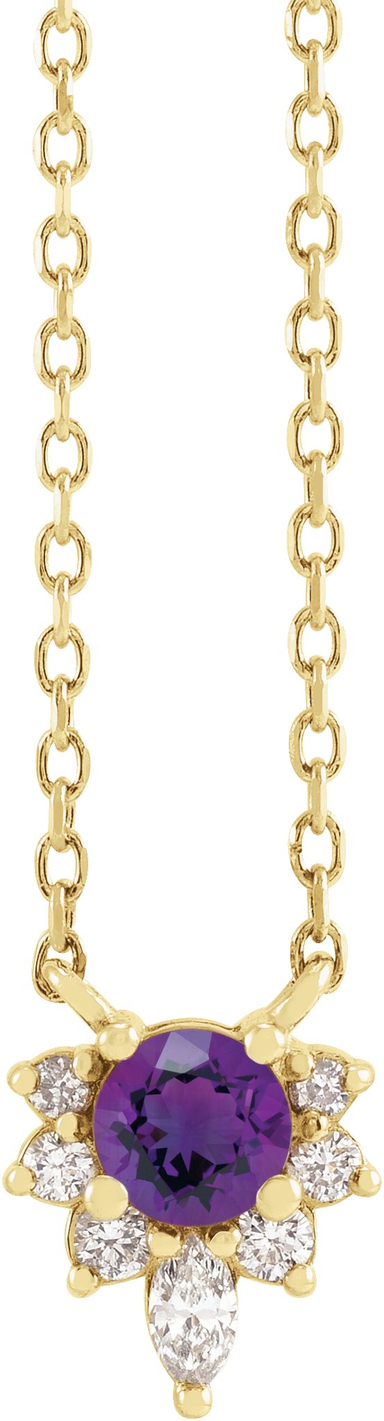 14K Gold Round Natural Amethyst & Natural Diamond Accented Necklace - Yellow Gold