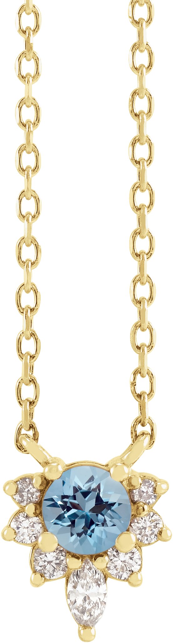 14K Gold Round Natural Aquamarine & Natural Diamond Accented Necklace – 3.5mm Stones - Yellow Gold