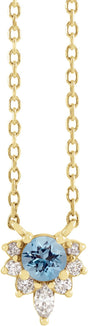 14K Gold Round Natural Aquamarine & Natural Diamond Accented Necklace – 3.5mm Stones - Yellow Gold
