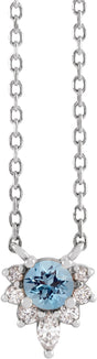 Platinum Round Natural Aquamarine & Natural Diamond Accented Necklace – 3.5mm Stones