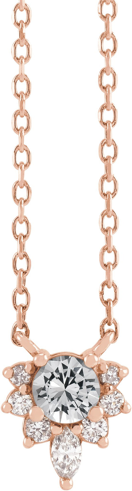 14K Gold Round Natural White Sapphire & Natural Diamond Accented Necklace – 0.08 CTW - Rose Gold
