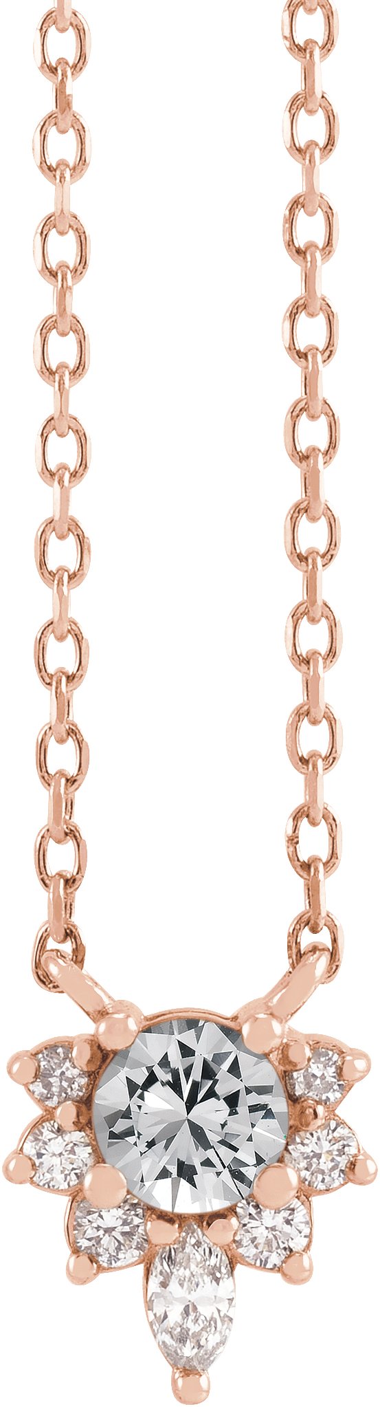 14K Gold Round Natural White Sapphire & Natural Diamond Accented Necklace – 0.08 CTW - Rose Gold