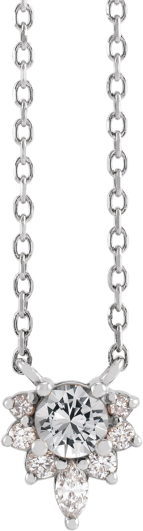 14K Gold Round Natural White Sapphire & Natural Diamond Accented Necklace – 0.08 CTW - White Gold
