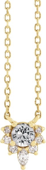 14K Gold Round Natural White Sapphire & Natural Diamond Accented Necklace – 0.08 CTW - Yellow Gold