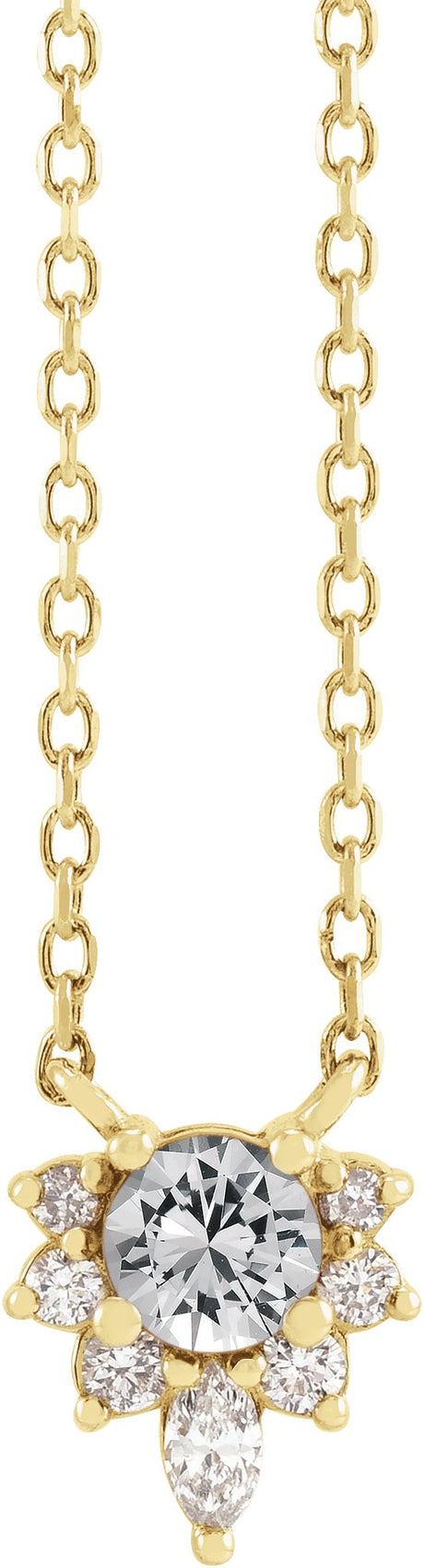 14K Gold Round Natural White Sapphire & Natural Diamond Accented Necklace – 0.08 CTW - Yellow Gold