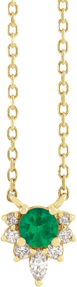 14K Gold Round Natural Emerald & Natural Diamond Accented Necklace - Yellow Gold