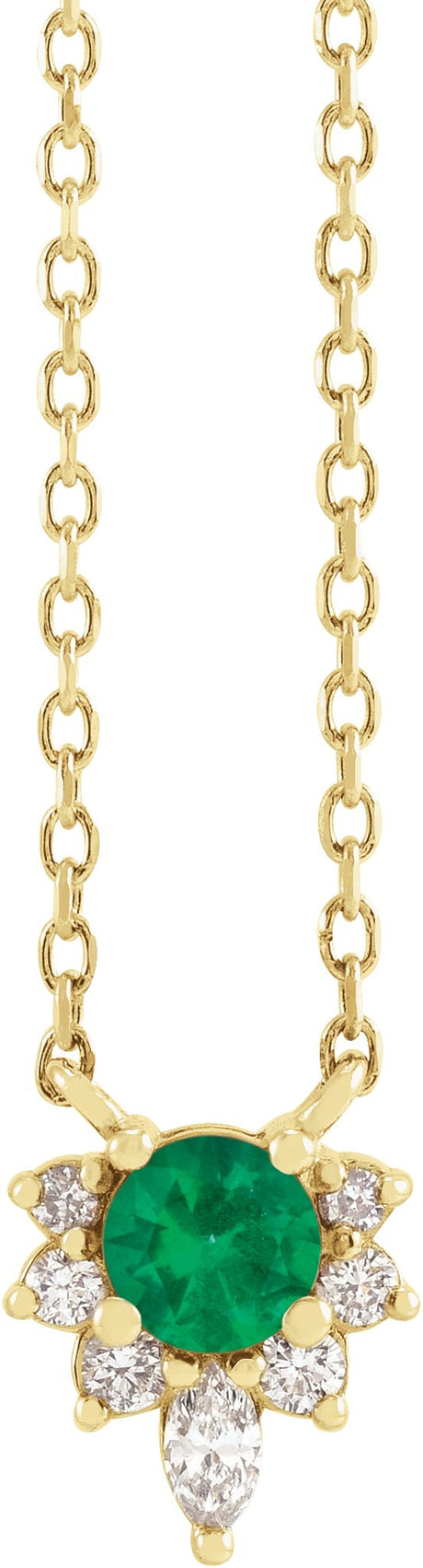 14K Gold Round Natural Emerald & Natural Diamond Accented Necklace - Yellow Gold