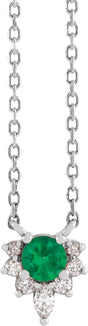 Platinum Round Natural Emerald & Natural Diamond Accented Necklace