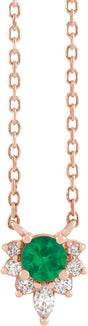 14K Gold Round Lab-Grown Emerald & Natural Diamond Accented Necklace - Rose Gold