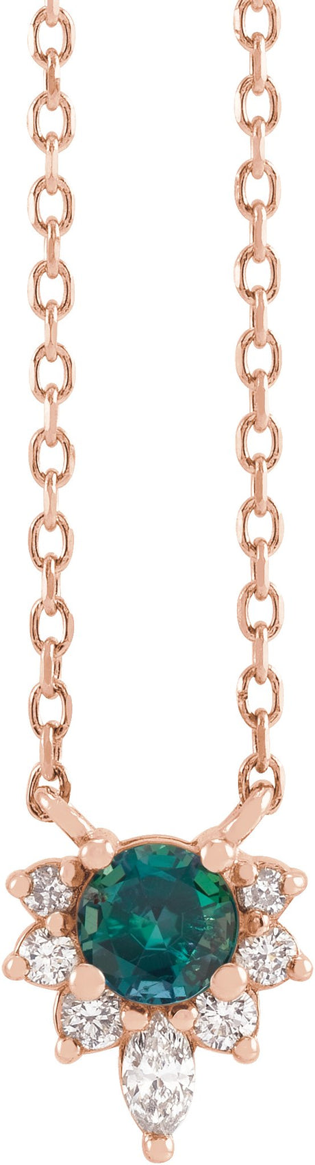 14K Gold Round Natural Alexandrite & Natural Diamond Accented Necklace - Rose Gold