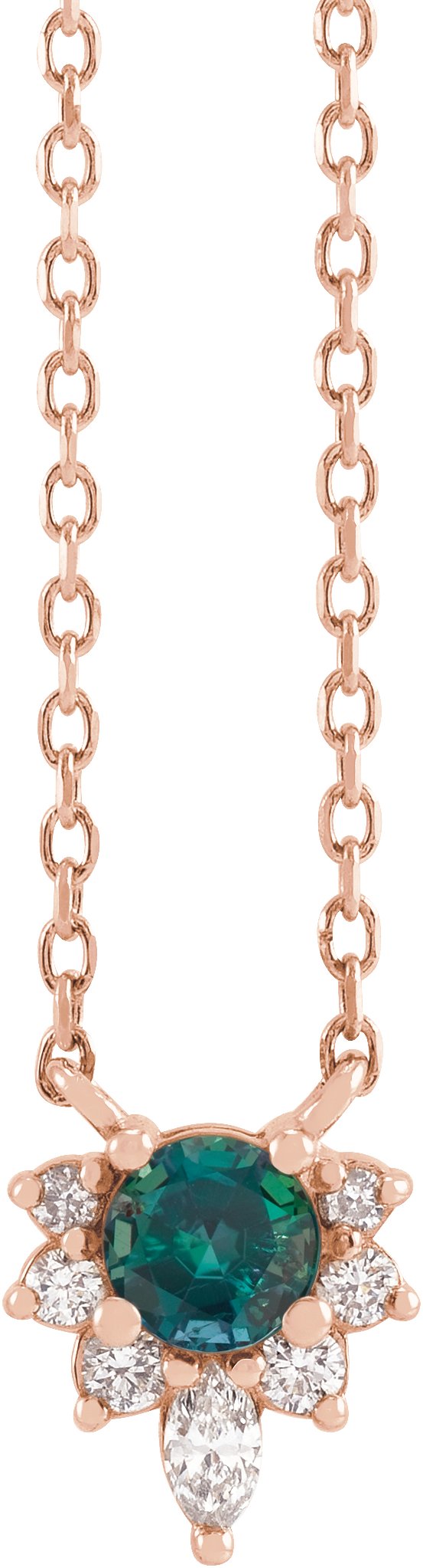 14K Gold Round Natural Alexandrite & Natural Diamond Accented Necklace - Rose Gold