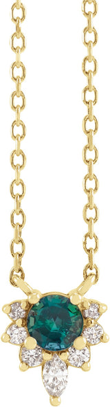 14K Gold Round Lab-Grown Alexandrite & Natural Diamond Accented Necklace - Yellow Gold