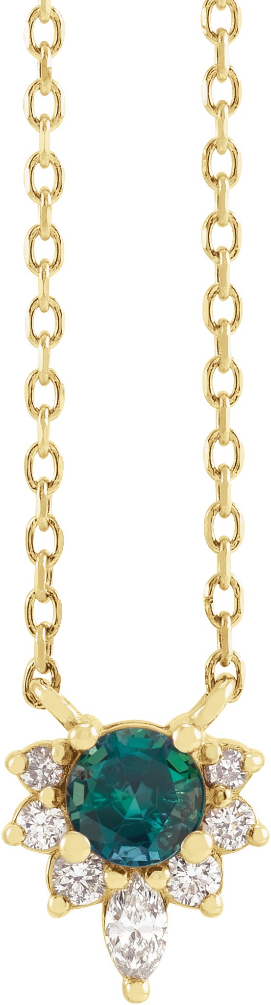 14K Gold Round Lab-Grown Alexandrite & Natural Diamond Accented Necklace - Yellow Gold
