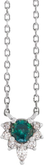 14K Gold Round Lab-Grown Alexandrite & Natural Diamond Accented Necklace - White Gold