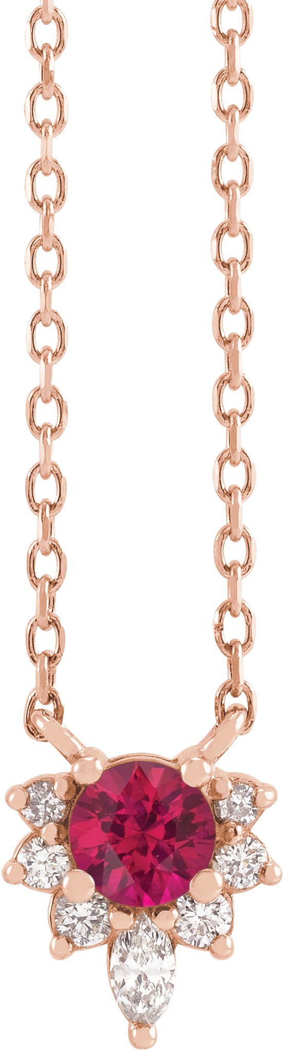 14K Gold Round Natural Ruby & Natural Diamond Accented Necklace - Rose Gold