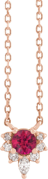 14K Gold Round Lab-Grown Ruby & Natural Diamond Accented Necklace - Rose Gold