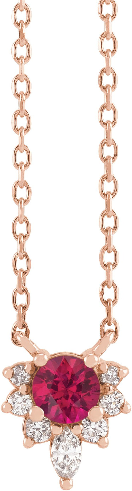 14K Gold Round Lab-Grown Ruby & Natural Diamond Accented Necklace - Rose Gold