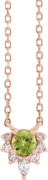 14K Gold Round Natural Peridot & Natural Diamond Accented Necklace - Rose Gold