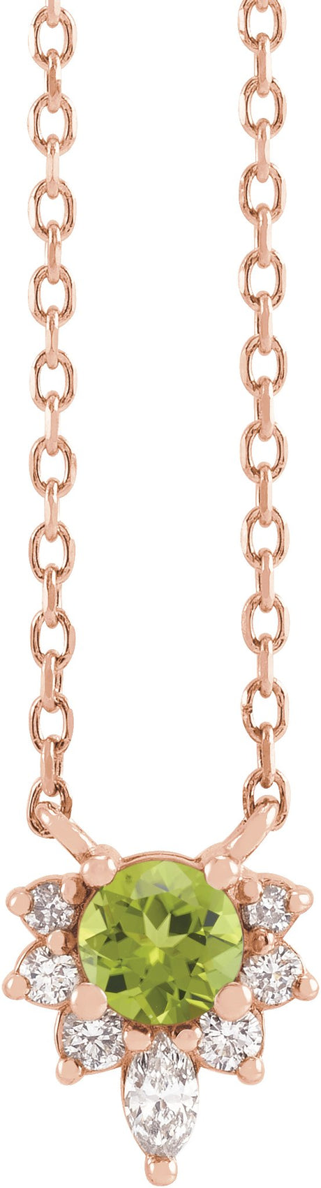 14K Gold Round Natural Peridot & Natural Diamond Accented Necklace - Rose Gold