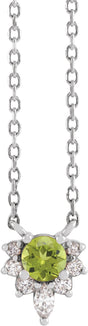 14K Gold Round Natural Peridot & Natural Diamond Accented Necklace - White Gold