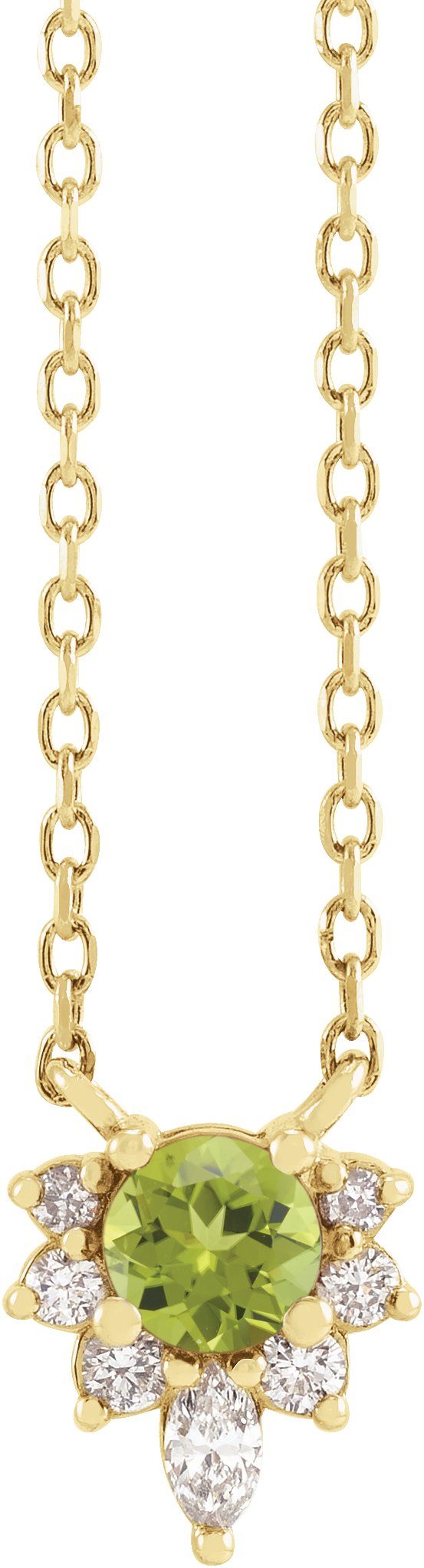14K Gold Round Natural Peridot & Natural Diamond Accented Necklace - Yellow Gold