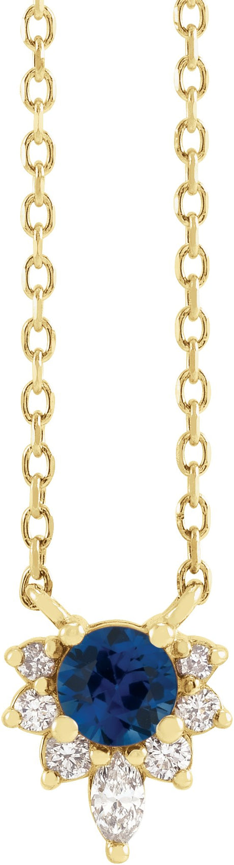 14K Gold Round Lab-Grown Blue Sapphire & Natural Diamond Accented Necklace – 0.08 CTW - Yellow Gold