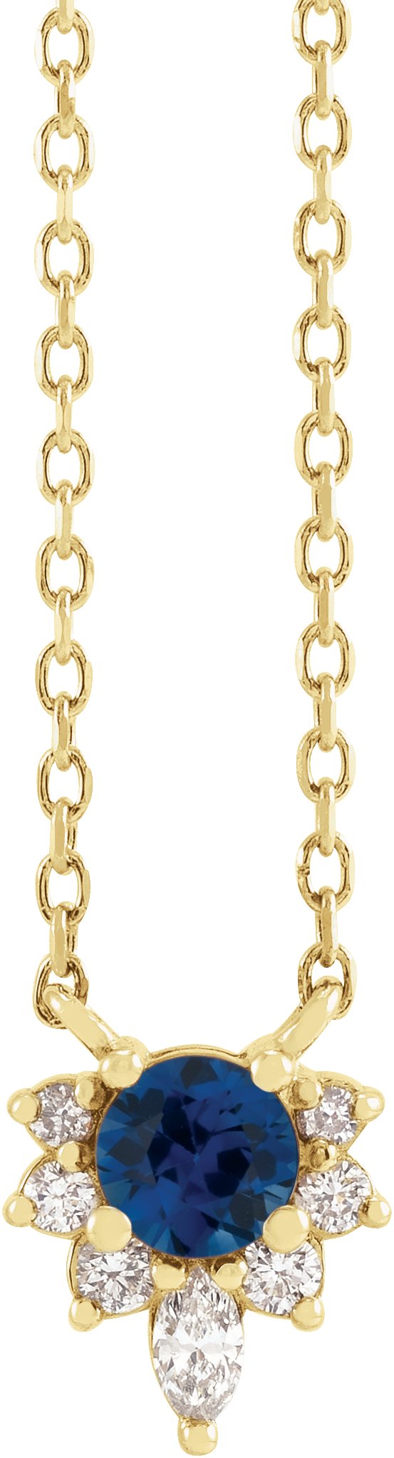 14K Gold Round Lab-Grown Blue Sapphire & Natural Diamond Accented Necklace – 0.08 CTW - Yellow Gold