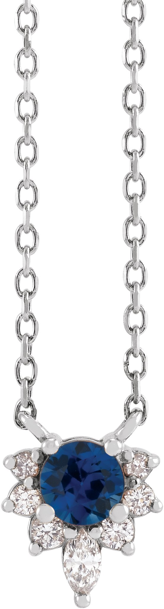 Platinum Round Lab-Grown Blue Sapphire & Natural Diamond Accented Necklace – 0.08 CTW