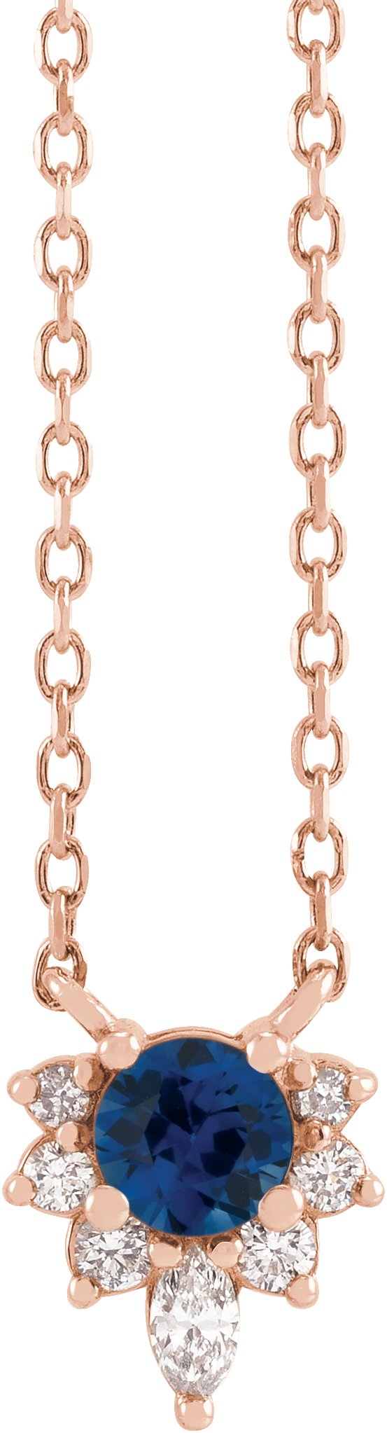 14K Gold Round Lab-Grown Blue Sapphire & Natural Diamond Accented Necklace – 0.08 CTW - Rose Gold
