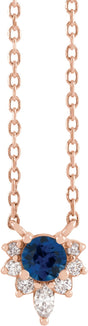 14K Gold Round Lab-Grown Blue Sapphire & Natural Diamond Accented Necklace – 0.08 CTW - Rose Gold