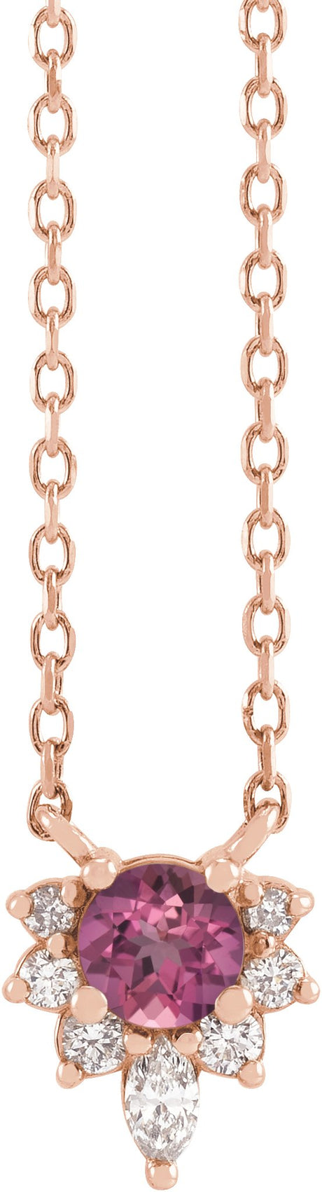 14K Gold Round Natural Pink Tourmaline & Natural Diamond Accented Necklace – 0.08 CTW - Rose Gold