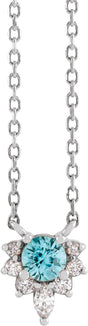 Platinum Round Natural Blue Zircon & Natural Diamond Accented Necklace – 0.08 CTW