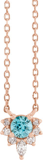 14K Gold Round Natural Blue Zircon & Natural Diamond Accented Necklace – 0.08 CTW - Rose Gold