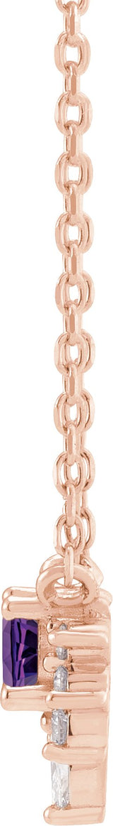 14K Gold Round Natural Amethyst & Natural Diamond Accented Necklace - Rose Gold - view 2