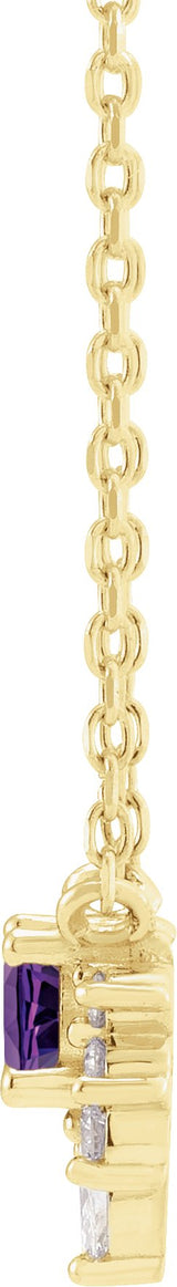 14K Gold Round Natural Amethyst & Natural Diamond Accented Necklace - Yellow Gold - view 2