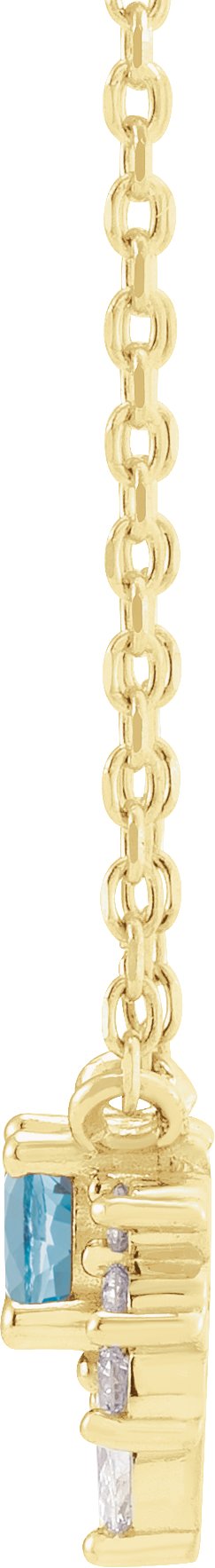 14K Gold Round Natural Aquamarine & Natural Diamond Accented Necklace – 3.5mm Stones - Yellow Gold - view 2
