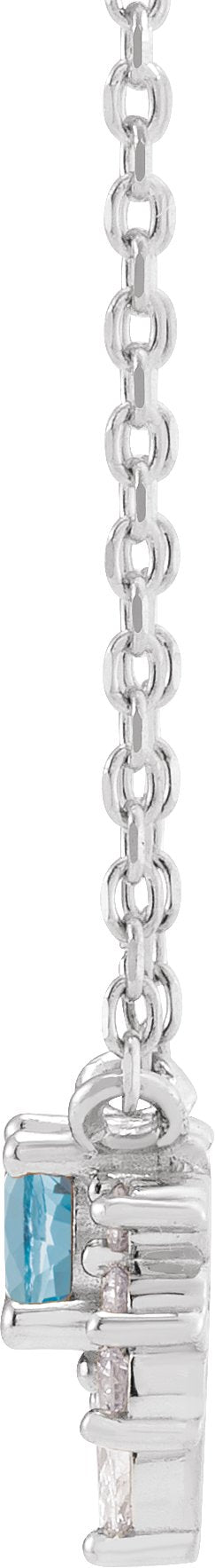 Platinum Round Natural Aquamarine & Natural Diamond Accented Necklace – 3.5mm Stones - view 2