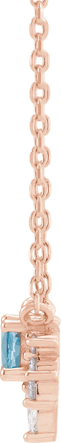 14K Gold Round Natural Aquamarine & Natural Diamond Accented Necklace – 3.5mm Stones - Rose Gold - view 2