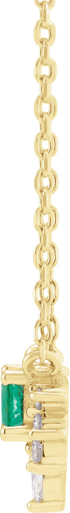 14K Gold Round Lab-Grown Emerald & Natural Diamond Accented Necklace - Yellow Gold - view 2